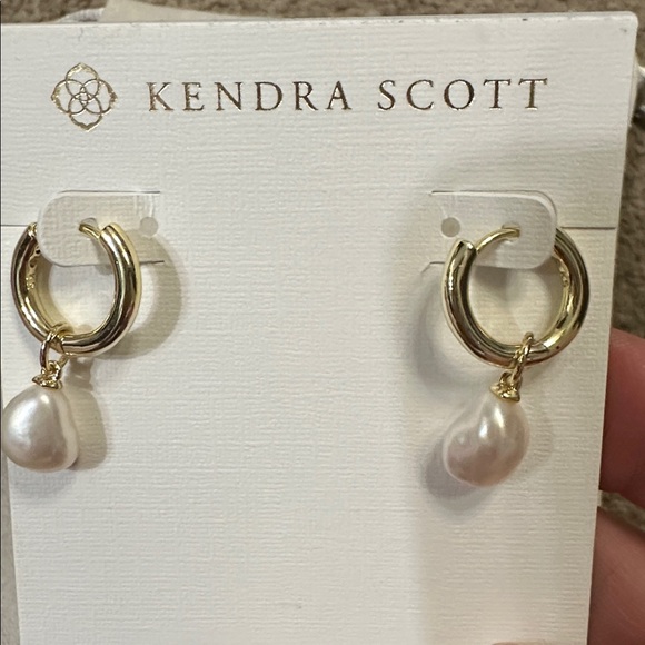 Kendra Scott Gold Hoops with Pearl Drops - Picture 3 of 3